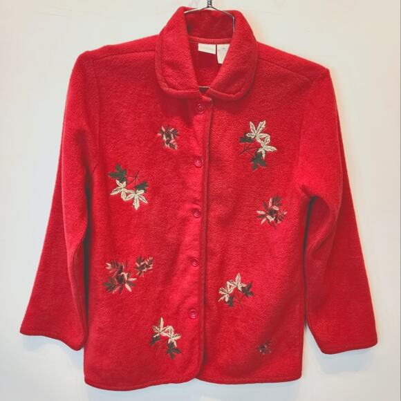 Vintage Cherokee Fall Christmas Red Cardigan Fleece Jacket - Picture 1 of 6